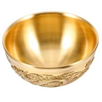 Holibanna Copper Treasure Wealth Bowl Desktop Decor with Double Dragon Design Chinese Feng Shui Money Basin 1.65 Inch Small Brass Decorative Bowl for Office and Home
