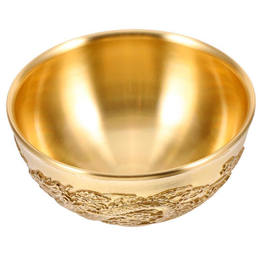 Holibanna Copper Treasure Wealth Bowl Desktop Decor with Double Dragon Design Chinese Feng Shui Money Basin 1.65 Inch Small Brass Decorative Bowl for Office and Home
