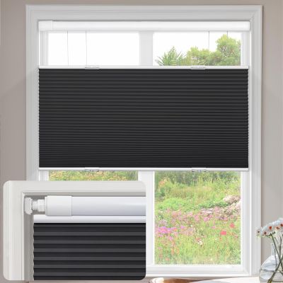 UrMoon Top Down Bottom Up Cellular Shades No Tools No Drill Cordless Cellular Blinds for Windows Blackout Honeycomb Shades for Home Office (Blackout - Black, 44" W x 48" H)