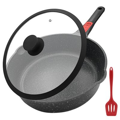 AIKENBBKK Saute Pan with Lid, 12 Inch Frying Pans Nonstick, 5 QT Non Stick Deep Frying Pan Skillet, Compatible with All Stovetops, Detachable Handle, Oven Safe, PFOA PFOS Free, Black