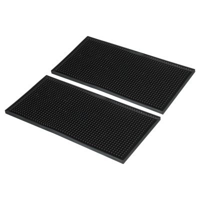 PATIKIL 12" x 6" x 0.4" PVC Bar Mats, 2 Pack Non-Slip Bar Service Cup Mat Countertop Spill Mat for Kitchen Restaurant Bar KTV Counter Barber Station Mat for Hair Salon, Black