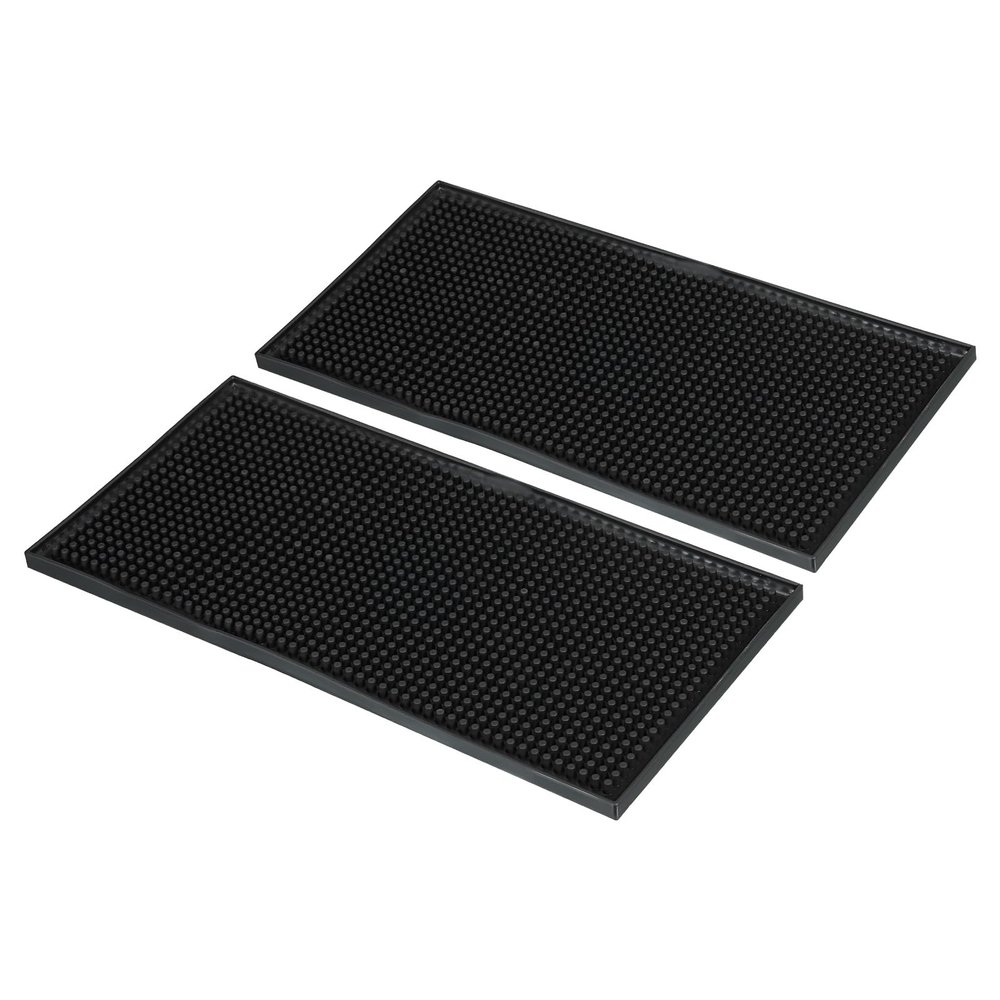 PATIKIL 12" x 6" x 0.4" PVC Bar Mats, 2 Pack Non-Slip Bar Service Cup Mat Countertop Spill Mat for Kitchen Restaurant Bar KTV Counter Barber Station Mat for Hair Salon, Black