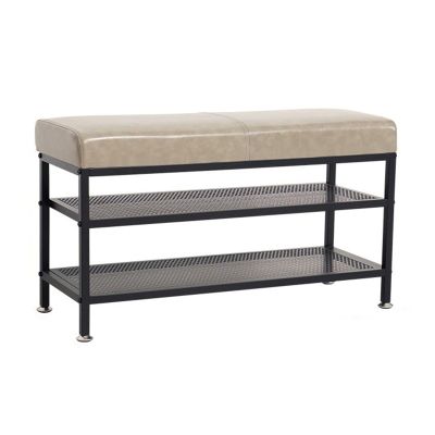 Adjustable Shoe Organizer Entryway Shoe Bench, Modern Shoe Organizer with Storage, 2-Tier Shoe Bench with Metal Shelves and Cushion Padded Seat, Gray and Black Shoe Storage Organizer ( Size : 120*32*4
