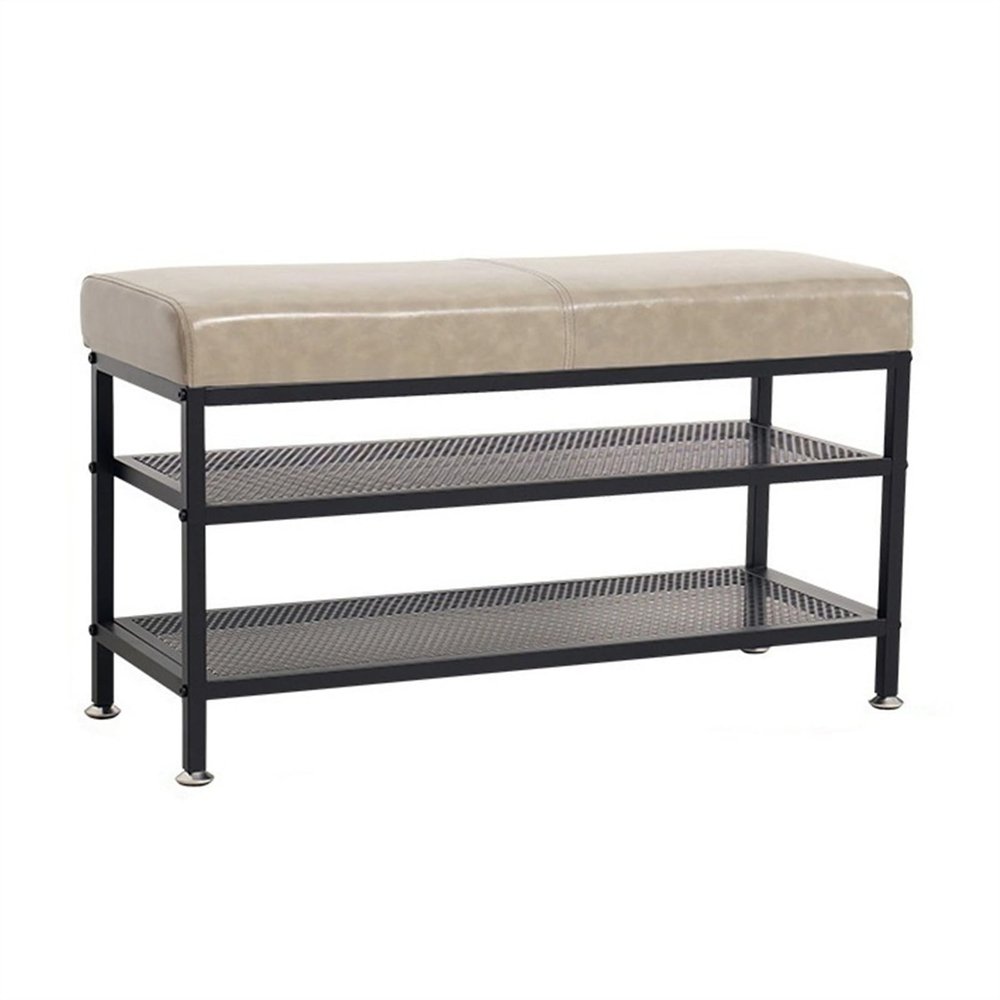 Adjustable Shoe Organizer Entryway Shoe Bench, Modern Shoe Organizer with Storage, 2-Tier Shoe Bench with Metal Shelves and Cushion Padded Seat, Gray and Black Shoe Storage Organizer ( Size : 120*32*4