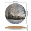 Set of 4 Ceramic Coasters, Village Winter Snow Forest Coasters, Farmhouse Home Decor, Absorbent Coaster with Cork Base, Coasters for Coffee Table, Drink Coasters, Round Coffee Coaster view 2