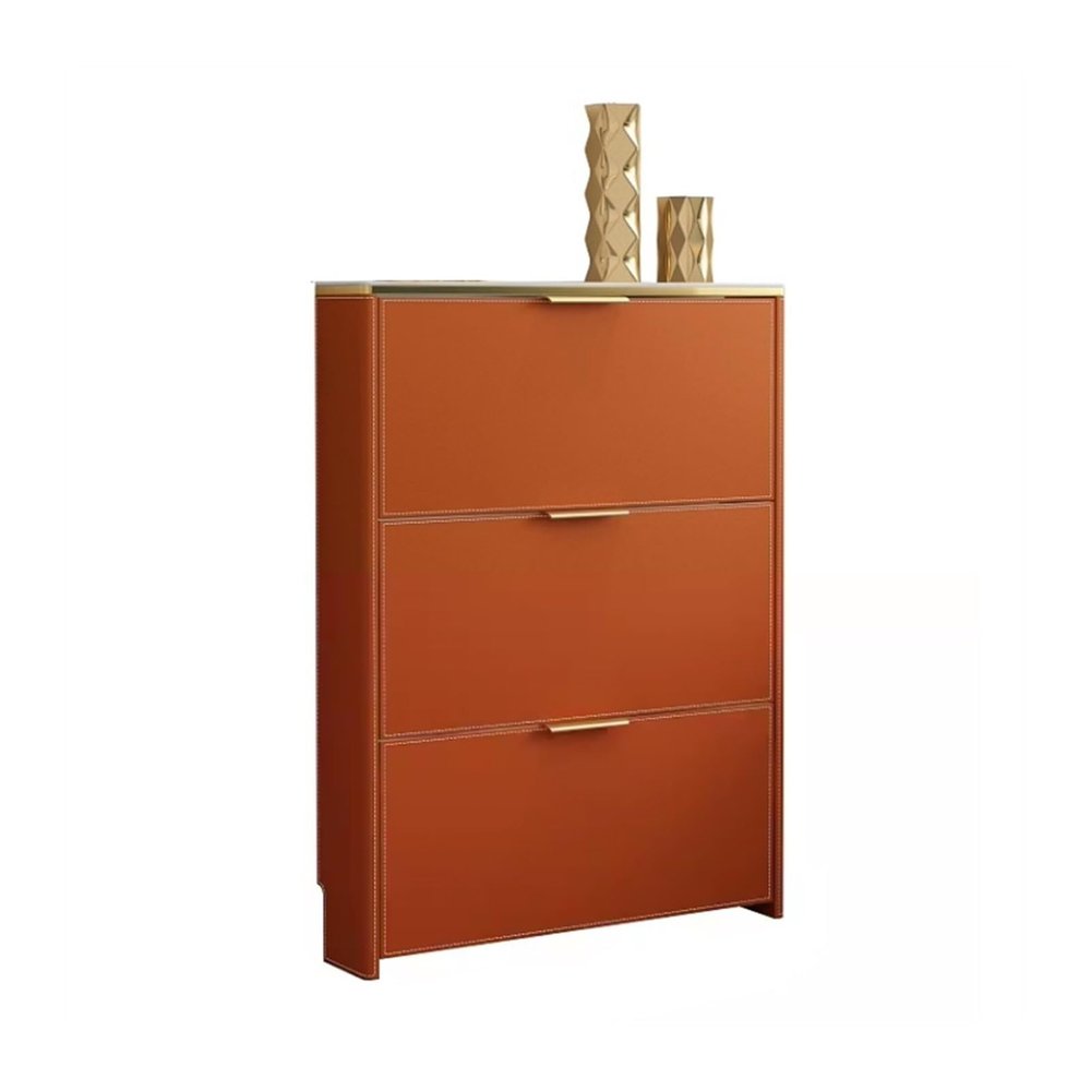 Adjustable Shoe Organizer Modern Shoe Storage Cabinet with Slate Countertop and Saddle Leather Finishes, Slim Shoe Cabinet with 3 Flip Drawers for Entryway Hallway Closets Shoe Storage Organizer ( Siz