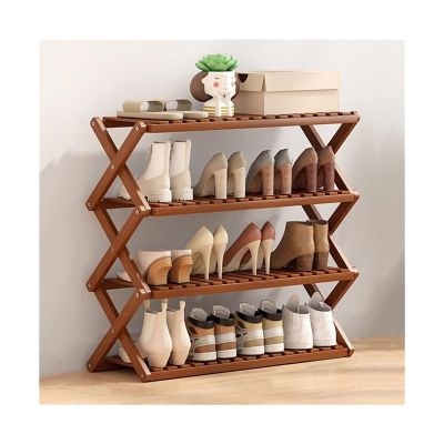 Adjustable Shoe Organizer Foldable Shoe Rack, Narrow Shoe Organizer With Shape Cross Structure, Free Standing Shoe Storage Shelf For Closet Hallway Entryway Bedroom Shoe Storage Organizer ( Color : Br