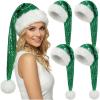 Geyoga 4 Pieces Christmas Santa Hats Xmas Shiny Sequin Santa Hats for Adults Long Christmas Cap Women Men Party Supplies(Dark Green) view 1