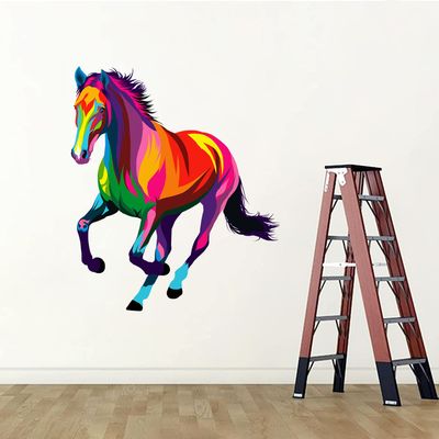 WOYINIS Large Colorful Running Horse Wall Decal Giant Horse Wall Decor Stickers Art Murals 34" 40" Peel & Stick Removable Living Room Kids Bedroom Playroom Office Wall Decoration