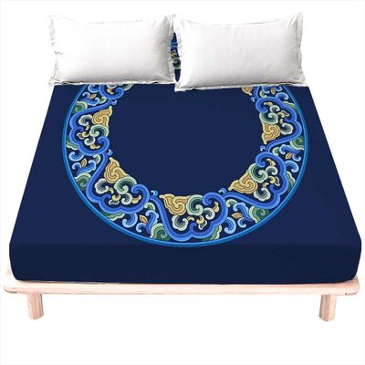 King Single Bed Sheets Vintage Deep Blue,Personalized Fitted Cover Soft & Cooling King Size