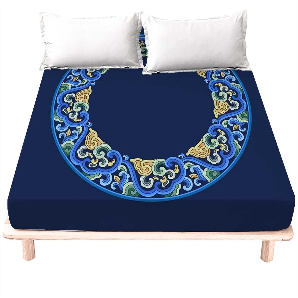King Single Bed Sheets Vintage Deep Blue,Personalized Fitted Cover Soft & Cooling King Size