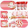 169pcs Strawberry Baby Shower Deorations Berry Sweet Plates Napkins Cups Tablecloths A Berry Sweet Baby is On The Way Paper Tableware Set Strawberry Party Supplies Serves 24 Guests view 1