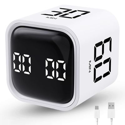 Productivity Timer Flip Gravity Sensor Cube Timer Countdown & Countup,Mute & Vibrate & Sound5/10/30/60min & Custom Timing, Perfect for ADHD,Work,Learning,Kitchen Cooking (1White)