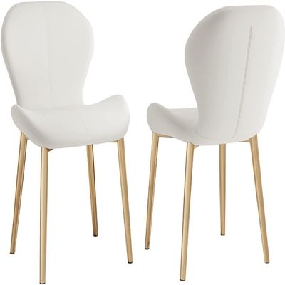 YHKJLYH (2PCS) Dining Chair, PU upholstered Back Chair, Golden Carbon Steel Frame Makeup Chair, Simple Bedroom Lounge Chair (Color : E)