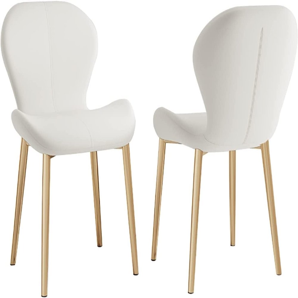 YHKJLYH (2PCS) Dining Chair, PU upholstered Back Chair, Golden Carbon Steel Frame Makeup Chair, Simple Bedroom Lounge Chair (Color : E)