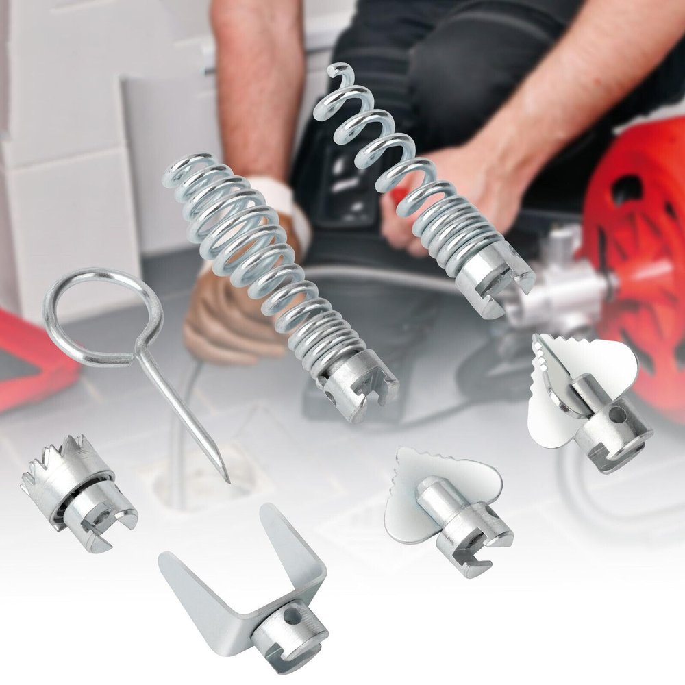 7X Cutter Set Drain Cleaner Plumbing Snake Cable Auger Clog Sewer Unblocker Tool