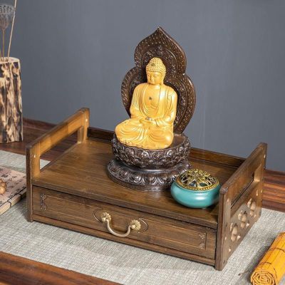 Altar Meditation Table with Drawer Storage, Wiccan Altar Table, Puja Table Bamboo Shrine Table for Buddhist/Tea Home Spiritual Small Space Oriental Decor, Relax Buddhist Table Tea Table (Size : Small