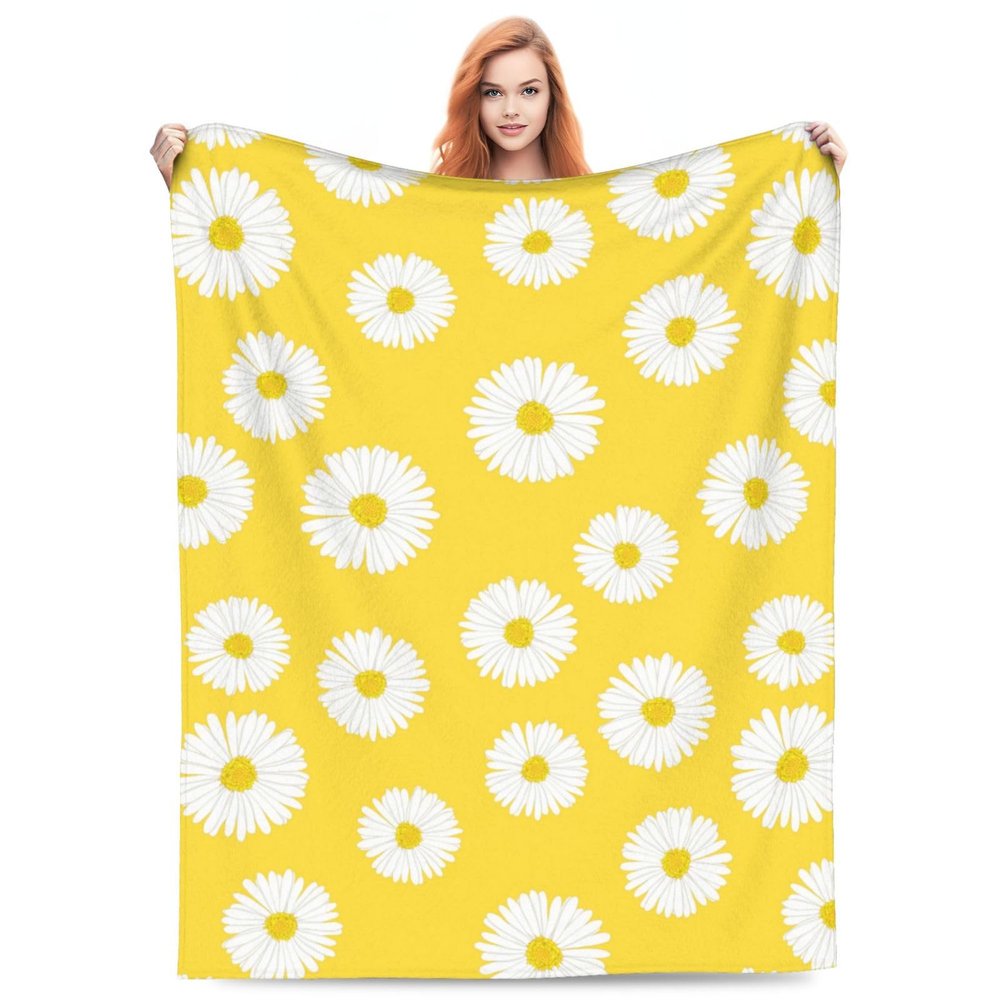 White Daisy Yellow-Blanket Super Soft Throw Blanket for Couch Bed Sofa Cozy Flannel Fuzzy Blanket Plush Throw Blankets for Women Men Gifts Travel Blanket for All Seasons 50"x40"