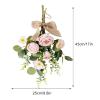 Artificial Eucalyptus Teardrop Wreath, 17 Inch Spring Summer Wall Swag Front Door Wreath with Poppy Rose Flower Hanging Teardrop Swag Bouquet for Wedding Arch Wall Decor(C) view 2