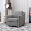360 Degree Swivel Chair, Linen Upholstered Swivel Barrel Chair with Nailhead Trim, Square Club Sofa Chair with Metal Base, Vanity Chair for Makeup Room, Office, Club (Grey) view 1