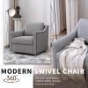 360 Degree Swivel Chair, Linen Upholstered Swivel Barrel Chair with Nailhead Trim, Square Club Sofa Chair with Metal Base, Vanity Chair for Makeup Room, Office, Club (Grey) view 3