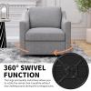 360 Degree Swivel Chair, Linen Upholstered Swivel Barrel Chair with Nailhead Trim, Square Club Sofa Chair with Metal Base, Vanity Chair for Makeup Room, Office, Club (Grey) view 4