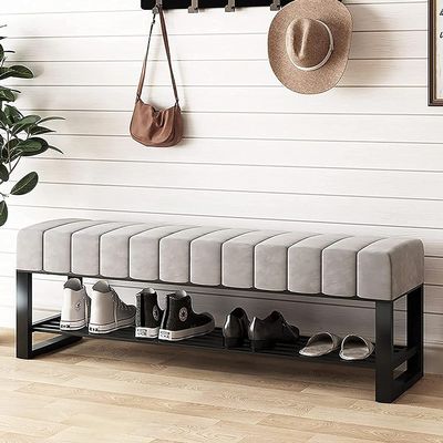 Shoe Bench Coat Stand Rack Hanger Luxurious Shoe Bench With Thickened Seat,Modern Decorativeniture Soft Storage Bench SeatEntryway Shoe Rack Bench Shoe Organ(Size:80*45*32Cm(31*18*13Inch),Color:Gray)