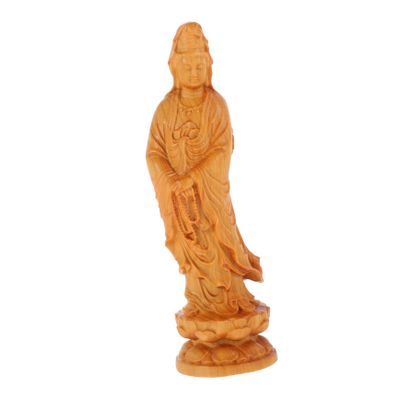 GOOHOCHY Antique Style Wood Decor Ornament Tabletop Avalokitesvara Statue Wooden Craft Home Adorn