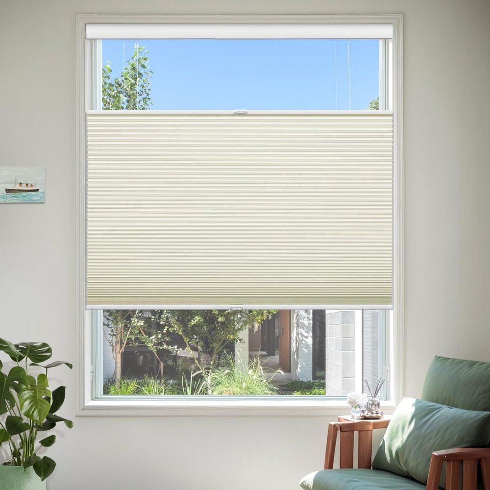 MiLin Top Down Bottom Up Cellular Blinds for Windows Cordless Cellular Shades Honeycomb Design Blinds & Shades Room Darkening for Home, Bathroom, Office (Blackout - Creamy, 35" W x 60" H)