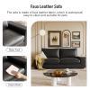 Valthie Faux Leather Couch, Mid Century Modern Comfy Loveseat Sofa with Wide Arm, Side Pockets, Solid Wooden Frame for Office, Living Room and Bedroom, 3 Seater (Black, 88.58 inches) view 4