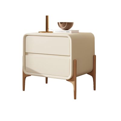 Modern Nightstand with 2 Drawers End Tables,Solid Wood Wooden Feet Side Tables and Leather Bedside Table,for Bedroom Simple End Side Table Night Stand Bedroom Cabinet(50x40x50cm(20x16x20inch), Beige)
