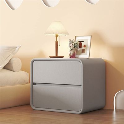 Solid Wood Nightstand,Leathers w/2 Drawers Side Table,Modern Mid Century Bedside Tables,Luxury Bed Side Table,for Living Room Bedroom End Side(19.5" L x 16" W x 19" H, Light Gray - 1 Piece)