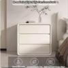 Solid Wood Nightstand,Leathers w/2 Drawers Side Table,Modern Mid Century Bedside Tables,Luxury Bed Side Table,for Living Room Bedroom End Side(19.5" L x 16" W x 19" H, Light Gray - 1 Piece) view 3