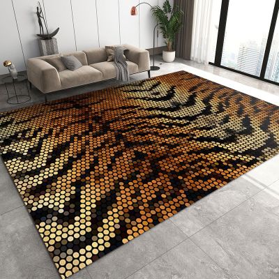 Abstract Fashion Leopard Print Art Rug, Luxury Gold Geometry Area Rug, Non-SLI Easy Clean Thin Low Pile Washable Mat for Living Room Bedroom Kitchen Entryway Hallway Hotel 3x5ft