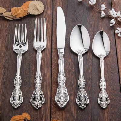 TWEE Luxury Fine Silverware Set for 8 Flatware Set 40 Pieces Relief Sculpture Openwork Design Elegant Tableware Set 18/10 Stainless Steel Cutlery Set Utensil Sets for Home Restaurant Dishwasher Safe