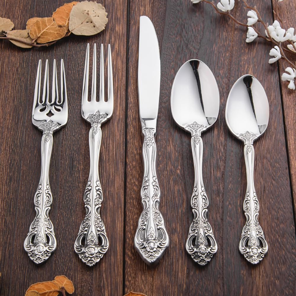 TWEE Luxury Fine Silverware Set for 8 Flatware Set 40 Pieces Relief Sculpture Openwork Design Elegant Tableware Set 18/10 Stainless Steel Cutlery Set Utensil Sets for Home Restaurant Dishwasher Safe