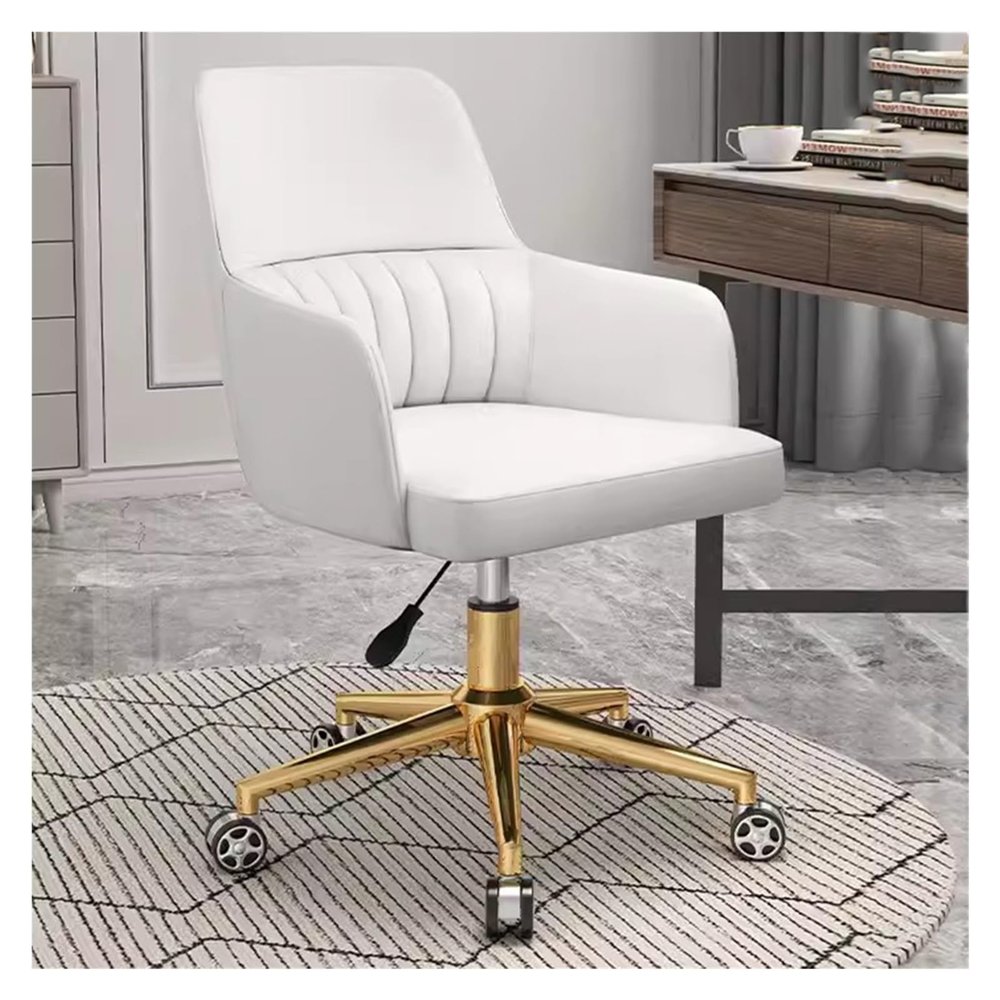 WIGSELBL Rolling Swivel Desk Chair Upholstered Accent Armchair Stylish Comfy Vanity Chair with Wheels,Adjustable Modern Home Office Chair for Living Room (Color : White)