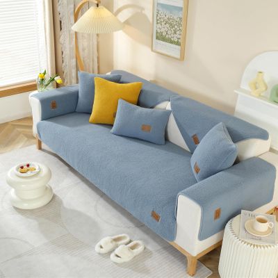 Huierxun Thick Fuzzy Sherpa Fleece Sofa Cover Super Soft Plush Sectional Couch Cover Anti-Slip Sofa Slipcovers Furniture Protector for Dogs Cats Pet (Blue,36"x82")