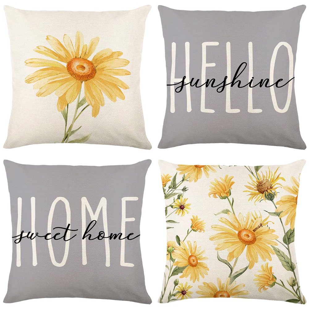 wyooxoo Spring Pillow Covers 16x16 Set of 4 Decorative Grey Throw Pillow Covers Floral Farmhouse Cushion Cases for Sofa Couch Living Room Outdoor Home Decor