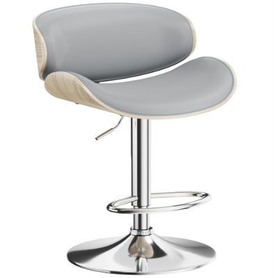 Aowos Bar Stools, Adjustable Swivel Leather Bar Stools for Kitchen Island, Mid Century Modern Counter Height Bar Chairs Barstools with Back & Footrest (Grey 1PCS)