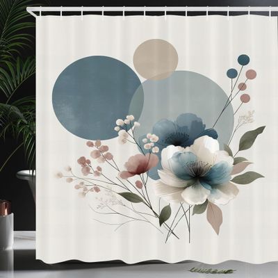 Ambesonne Monstera Shower Curtain, Minimalist Watercolor Floral Arrangement in Delicate Neutral Bluish Tones, Cloth Fabric Bathroom Decor Set with Hooks, 69" W x 75" L, Blue Grey and Blush