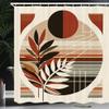 Ambesonne Monstera Shower Curtain, Abstract Dance of Earthy and Neutral Colors Mid Century Boho Olive Leaves, Cloth Fabric Bathroom Decor Set with Hooks, 69" W x 84" L, Redbrown Dusk Black view 1