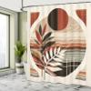 Ambesonne Monstera Shower Curtain, Abstract Dance of Earthy and Neutral Colors Mid Century Boho Olive Leaves, Cloth Fabric Bathroom Decor Set with Hooks, 69" W x 84" L, Redbrown Dusk Black view 2