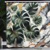 Ambesonne Monstera Shower Curtain, Marble Background and Leaves Print a Whispers' Call Nature Flora and Stone, Cloth Fabric Bathroom Decor Set with Hooks, 69" W x 84" L, Dark Green Dimgray view 1