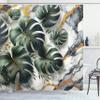 Ambesonne Monstera Shower Curtain, Marble Background and Leaves Print a Whispers' Call Nature Flora and Stone, Cloth Fabric Bathroom Decor Set with Hooks, 69" W x 84" L, Dark Green Dimgray view 3