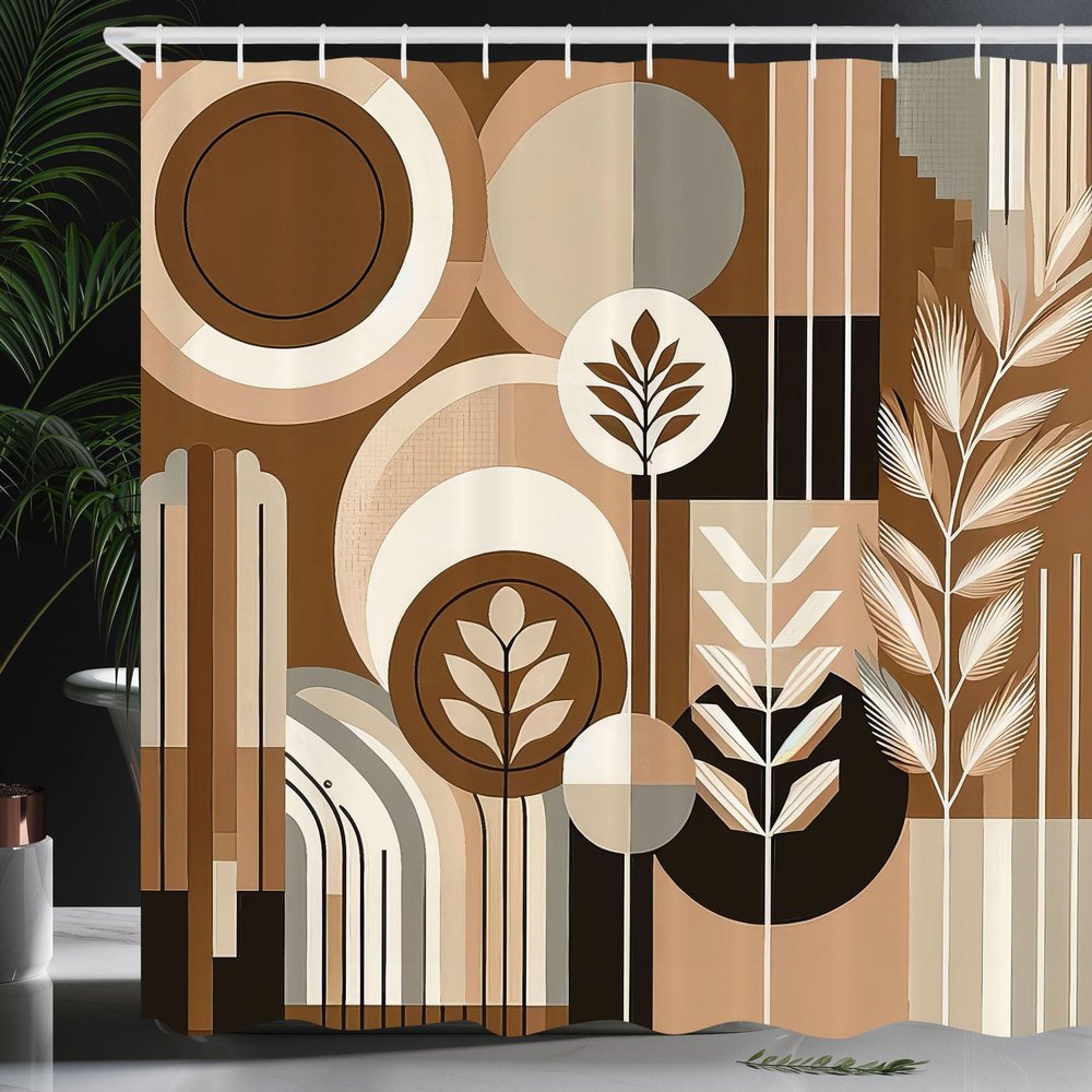 Ambesonne Monstera Shower Curtain, Boho Abstract Mid Century Style Imagination Adventure Coffee and Earth, Cloth Fabric Bathroom Decor Set with Hooks, 69" W x 84" L, Dark Cocoa Pale Brown