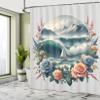 Ambesonne Nautical Shower Curtain, Sailboat on Ocean Waves with Mountains in a Floral Wreath Circle, Cloth Fabric Bathroom Decor Set with Hooks, 69" W x 70" L, Teal Salmon and Slate Blue view 2