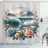 Ambesonne Nautical Shower Curtain, Sailboat on Ocean Waves with Mountains in a Floral Wreath Circle, Cloth Fabric Bathroom Decor Set with Hooks, 69" W x 70" L, Teal Salmon and Slate Blue view 3
