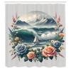 Ambesonne Nautical Shower Curtain, Sailboat on Ocean Waves with Mountains in a Floral Wreath Circle, Cloth Fabric Bathroom Decor Set with Hooks, 69" W x 70" L, Teal Salmon and Slate Blue view 4