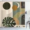 Ambesonne Monstera Shower Curtain, Moon and Nature Abstract Mid Century Boho Style Vertical Lines, Cloth Fabric Bathroom Decor Set with Hooks, 69" W x 75" L, Beige Evergreen and Sepia view 3